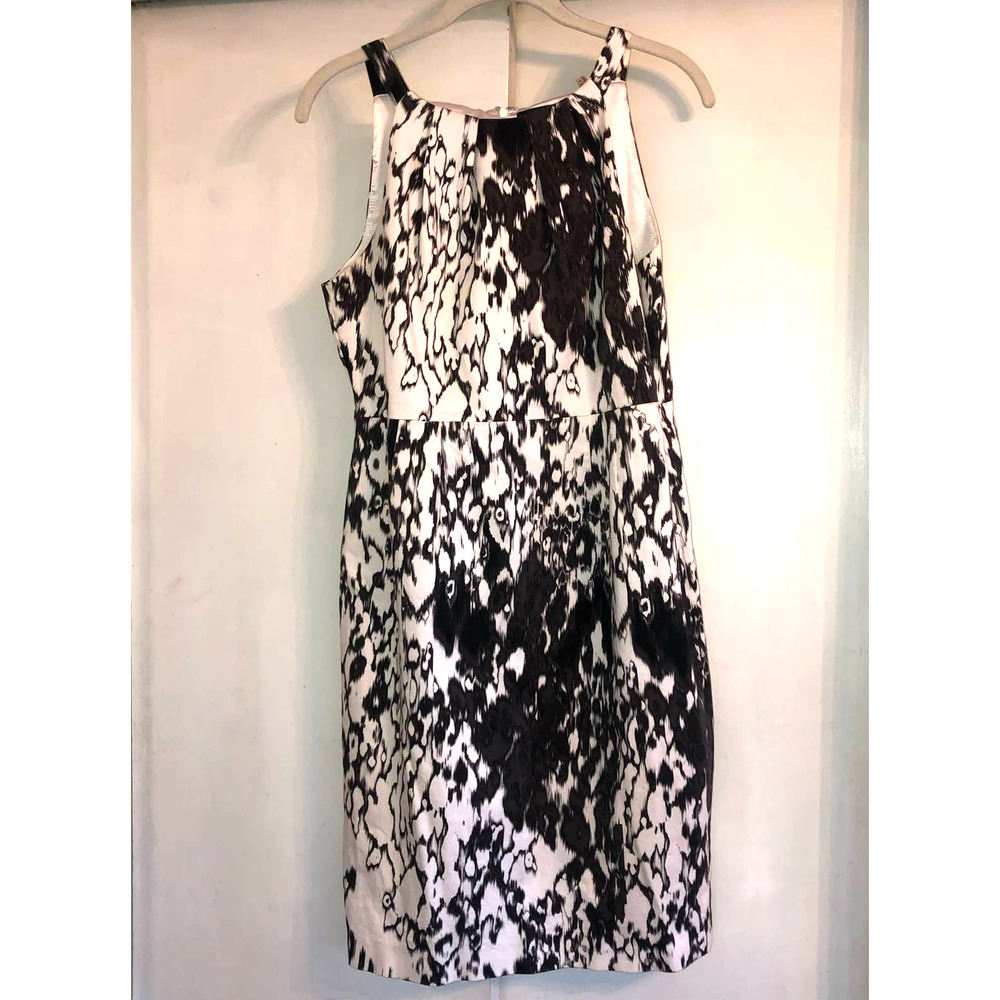 TAHARI Black White Halter Watercolor Print 10 Cotton Sateen Dress